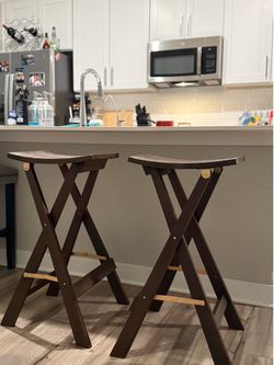 Upcycled Folding Wood Bar Stools Set of 2 – Dark Walnut Finish