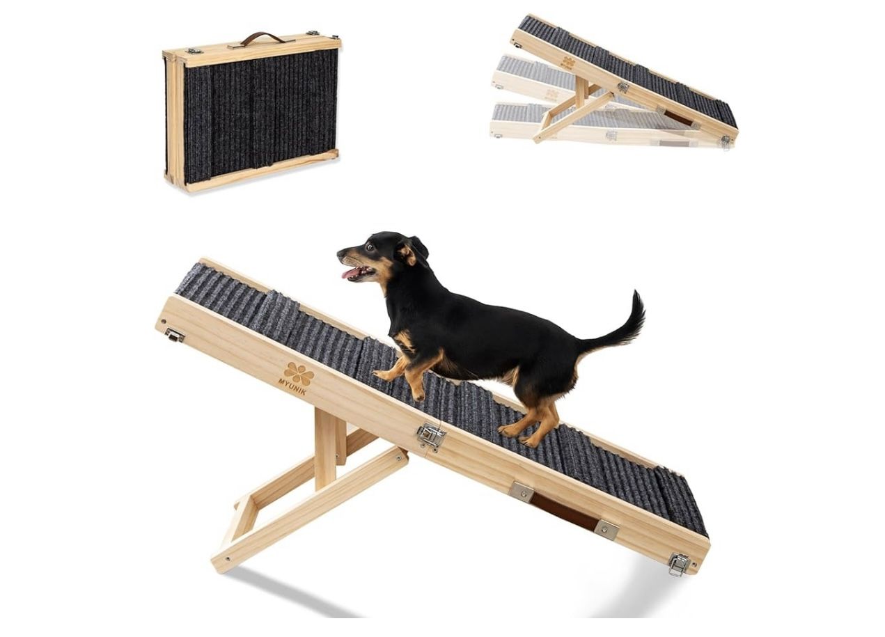 Foldable Solid Wood Pet Small Ramp with 5 Heights 45-pound load capacity