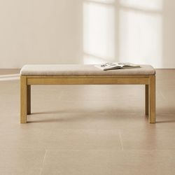 mopio Logan Dining Bench, Upholstered, Solid Wood (50" Dining Bench) Modern Farmhouse, Rustic, Kitchen, Compact, Finger Joint, Partially Assembled, Wi