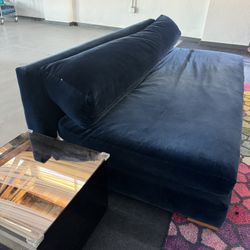 CB2 Piazza Low Armless Sofa in Navy Velvet