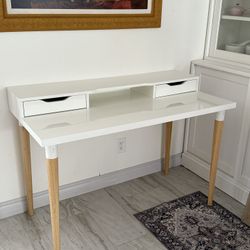 IKEA table with wooden legs and  additional desk stand w/ 2 drawers 