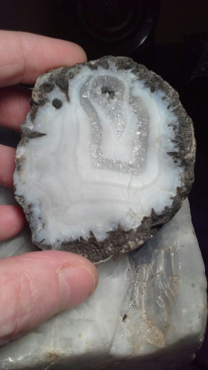 White Banded Agate with Druzy Choyas Coconut Geode (Half)