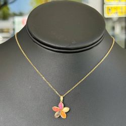 Jewelry 14k yellow gold  flower multi color stone pendant chain necklace 17.25” 1.00mm