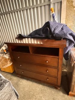 Wood Dresser with Open Shelves and Drawers