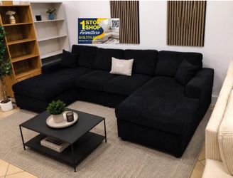 Stylish sectional Sofa u shape black corduroy