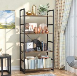 4-Tier Bookshelf, Bookcase with Steel Frame