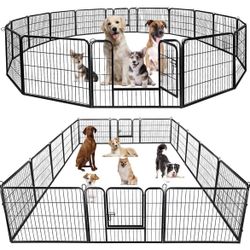 24 Inch 16 Panels, Heavy Duty Pet Dog Pen Indoor, Metal Dog Fence with Doors, Foldable Animal Outdoor Exercise Pen for Yard, RV, Camping🐶🐰🦆🐥