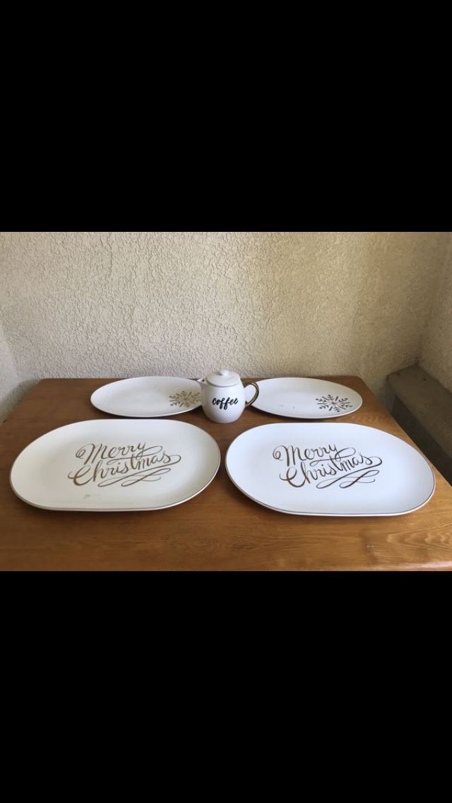 Large Serving plates and tea/coffee carafe 5 piece set for $35 all BRAND NEW- MEET UP NORTHRIDGE 91326