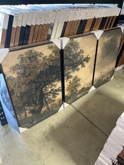 Vintage Landscape Wall Art Set of 3, Framed Canvas Prints, Rustic Farmhouse Decor, 24” x 36” Each Panel