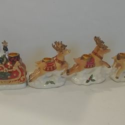 Santa candleholder set with reindeer