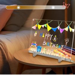 Brandnew Acrylic Dry Erase Board with Light 11.8"x8.5" Light up Dry Erase Board Brightness Adjustable as Glow Memo LED Letter Message Note Board with 