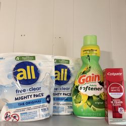 Laundry Soap, Gain Softener, Toothpaste