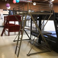 Metal Pewter Student Twin Loft Bed w/ Desk