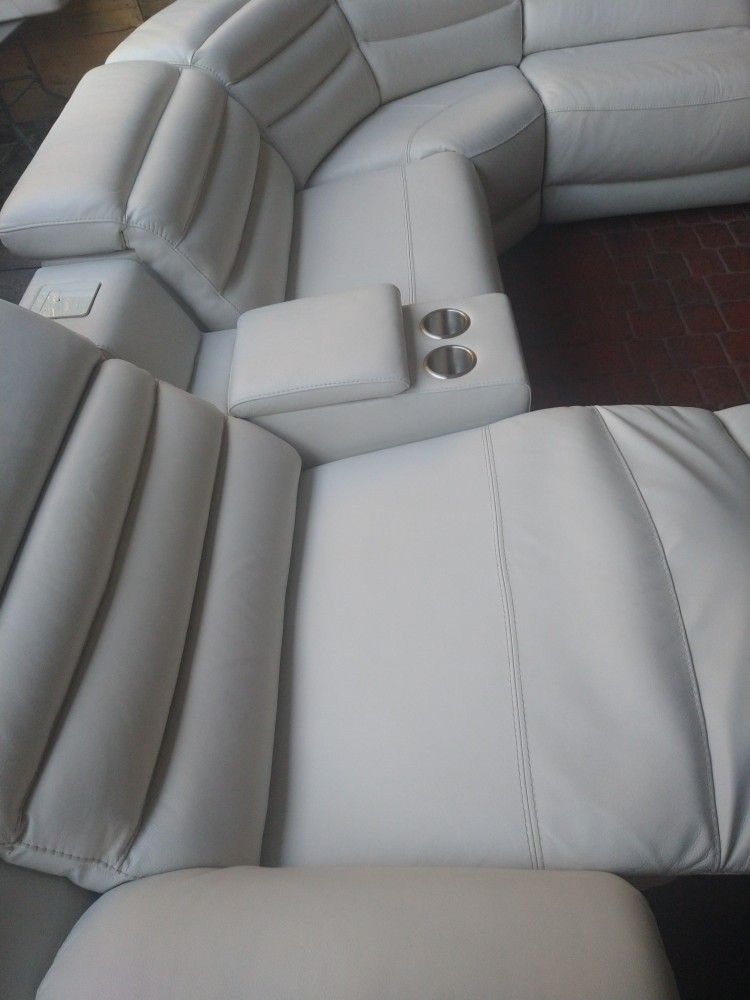 SECTIONAL GENUINE LEATHER RECLINER ELECTRIC WHITE COLOR.. DELIVERY SERVICE AVAILABLE ✅🚚💥