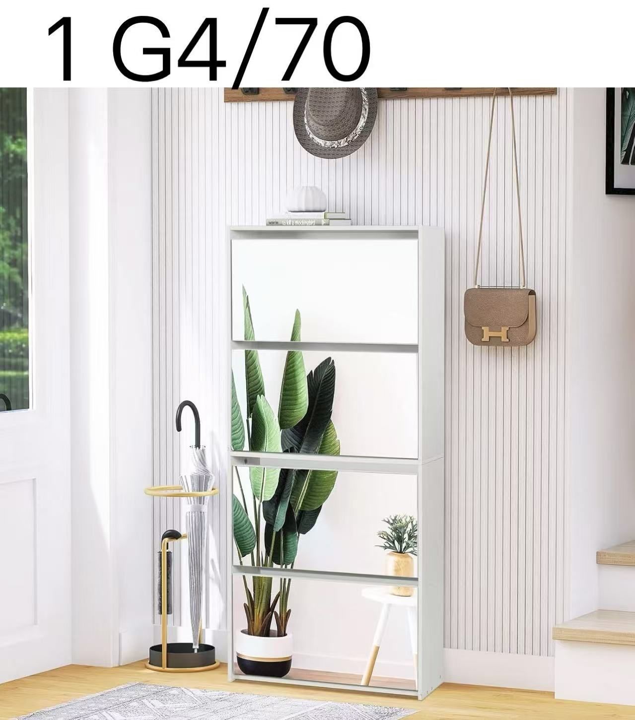 White Shoe Cabinet for Entryway Slim, Narrow Freestanding Shoe Rack with 4 Flip Drawers&Mirror, Wood Shoe Storage Organizer for Closet, Apartment, and