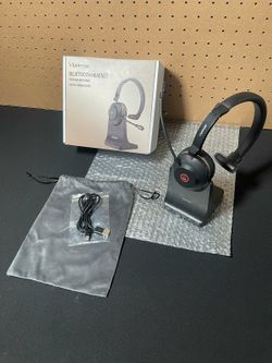 Wireless Headset W/ Microphone, Bluetooth 5.3 Headset for PC, 45H Talk Time,49ft Range, Mute Button, Charging Base, Office Phone Headset for Work Call