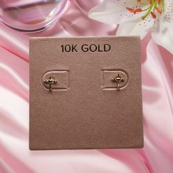 New 10K Yellow gold 4 Diamonds Stud Screw Back Cross Earrings 8mm X 5mm approx.