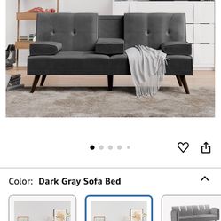 Shintenchi Velvet Futon Sofa Bed, Leather Foldable Couch, Reclining Sleeper w/Removable Armrests, Upholstered Loveseat w/Folding Cup Holders for Home,