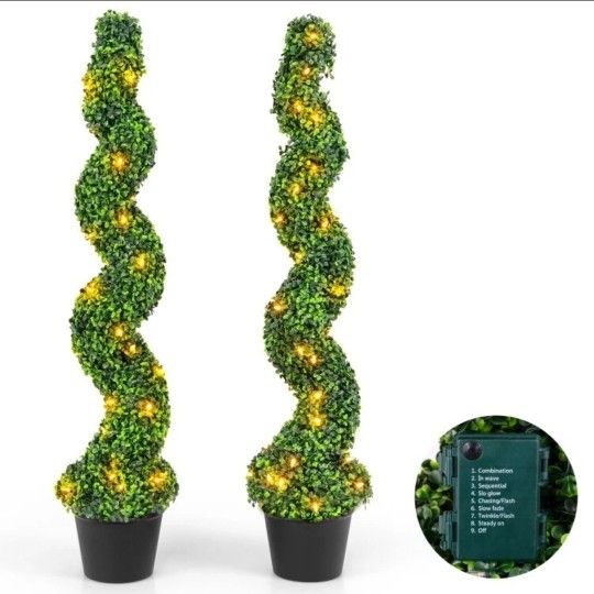 Set of 2 Artificial Lightup Topiary Boxwood Trees