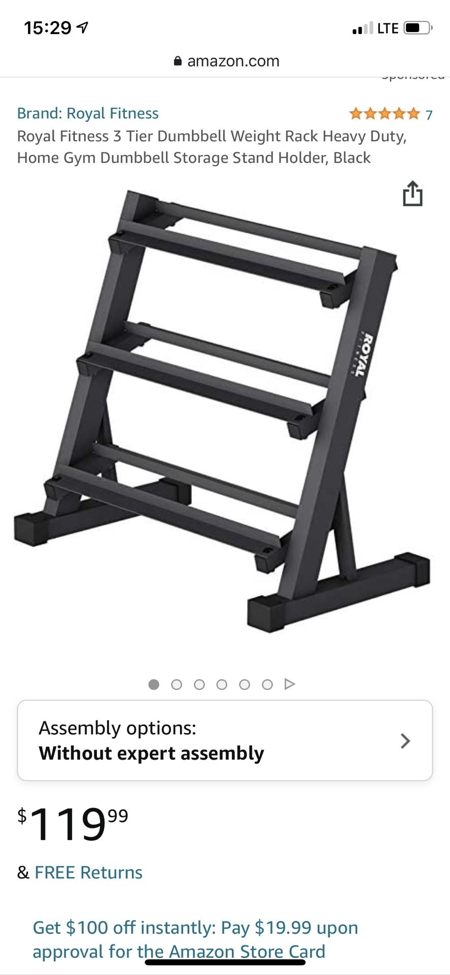 Royal Fitness 3 Tier Dumbbell Weight Rack Heavy Duty, Home Gym Dumbbell Storage Stand Holder, Black