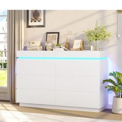 NEW White 6 Drawer Dresser W LED Lights 