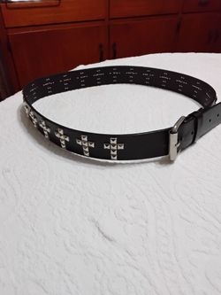 Black Leather Belt with Silver Cross Studs.  Large