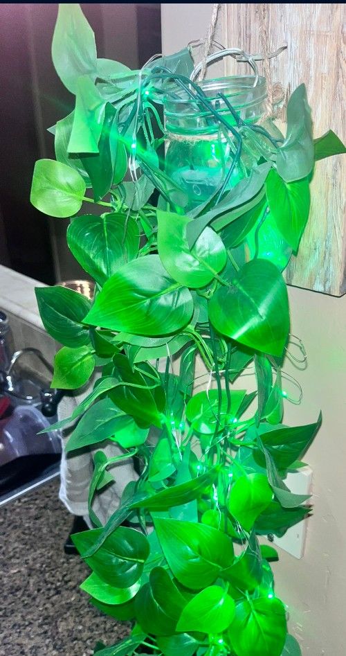 Set Of 2 Hanging Fake Plants With Fairy Lights