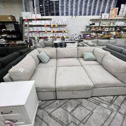 Light Fabric Sectional With Storage
