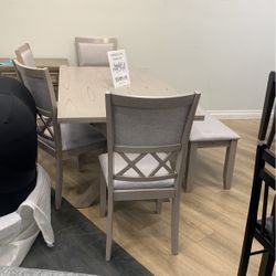 6 Pc Dining Table Set With Bench