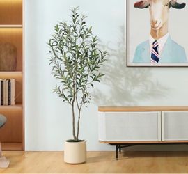 Artificial Olive Trees, 5 ft Tall Fake Olive Trees for Indoor Faux Olive Silk Tree with White Planter,Large Olive Plants for Home Decor and Housewarmi