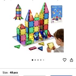 Magnetic Tiles, 48PCS Giant Magnetic Tiles with Iron Box, Choke-Proof Design with Strong Magnets, STEM Educational Toys for Kids Ages 3+, Creative Tod