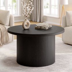 31.5" Round Coffee Table with Drum Base