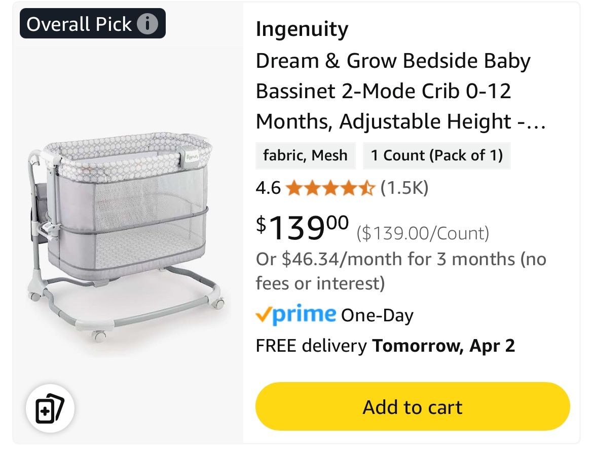 Ingenuity Bassinet - Like New ( New Listing On Amazon Is 139$