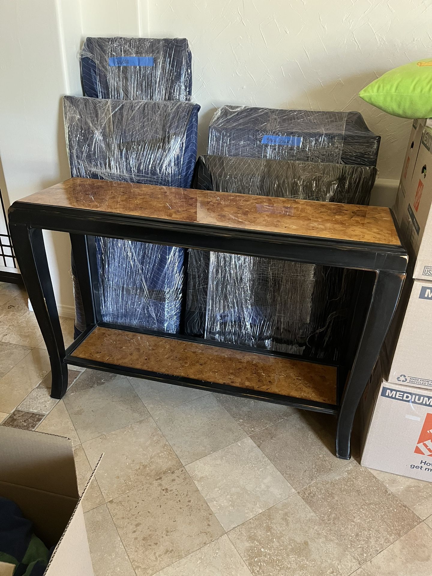 Large Solid Wood Sofa Table With Stone Pattern Top