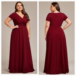 Ever Prtty V Neck Ruched Waist Formal Bridal Dress Sz 26