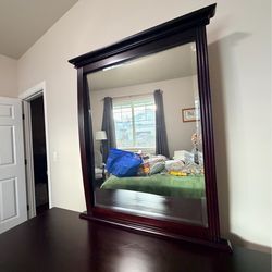 Dark Wood Dresser with Mirror – Elegant & Solid  Beautiful dark wood