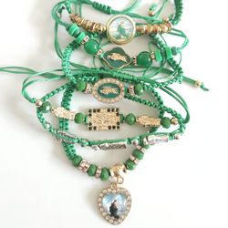 Green and Gold Charm Bracelet Set