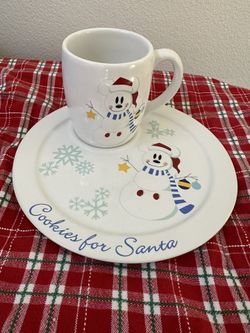 Disney Store “Cookies and Milk for Santa” Mickey Mouse Christmas Eve Set Snowman
