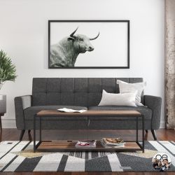 Queer Eye Liam Futon with Storage, Convertible Sofa, Gray Linen