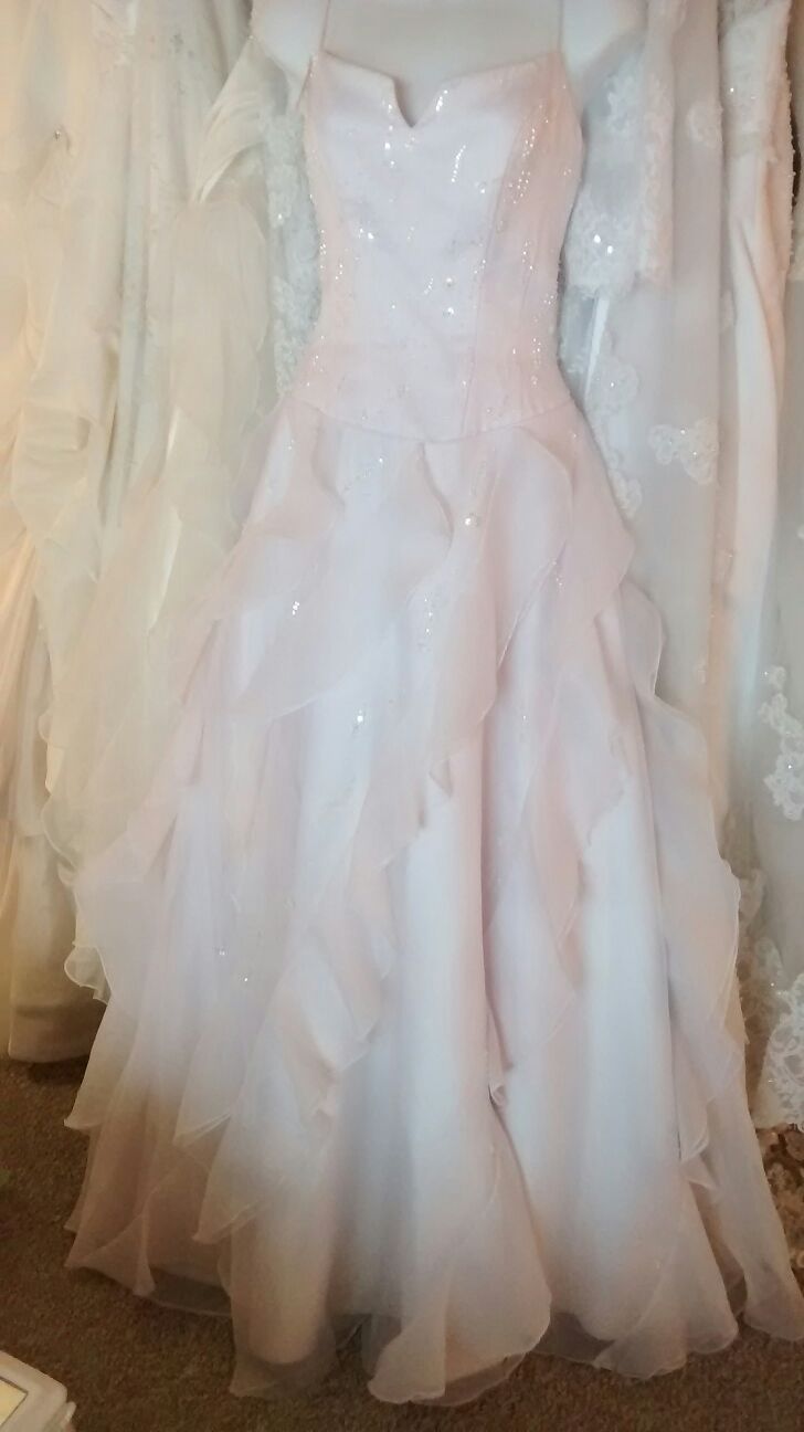 Pale blush gown.