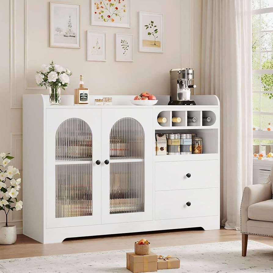 Kitchen Storage Cabinet with 2 Drawers and 2 Doors, Wine Cabinet with Wine Rack