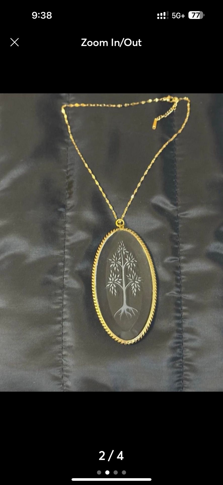 1940’s Oval Crystal Reverse Intaglio 4” Pendant w/ Tree of Life