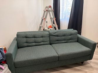 Teal Tufted Fabric Two-Seat Sofa