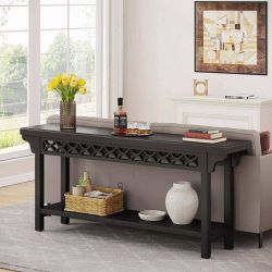 Farmhouse Console Table, 70.8" Narrow Wood Sofa Table With Storage