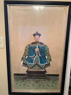 Framed Chinese Ancestor Portrait Painting