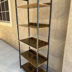 Bookshelf 5 tier wood & metal; CROSS STREETS & dimensions in description below 👇🏻