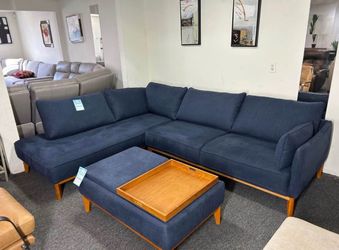 Furniture- Mid century 2 pc fabric sectional with a chaise- Jolene