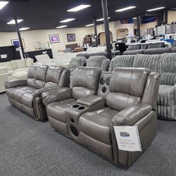 Gray Leather Reclining Sofa or Loveseat 🚚WE DELIVER🚚