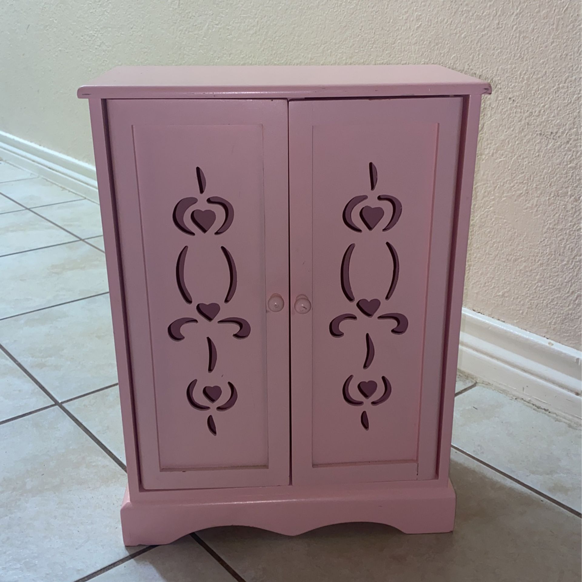 Pink Wood Doll Armoire Closet
