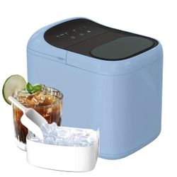 Ice Maker, Portable Ice Machine, Self-Cleaning, Basket and Scoop, 6mins Quicklce Making, 33lbs/24Hrs,2 Sizes of Bullet Ice,for Home,Kitchen,Party,Blue